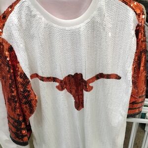 White and Orange Sequin Longhorn Top